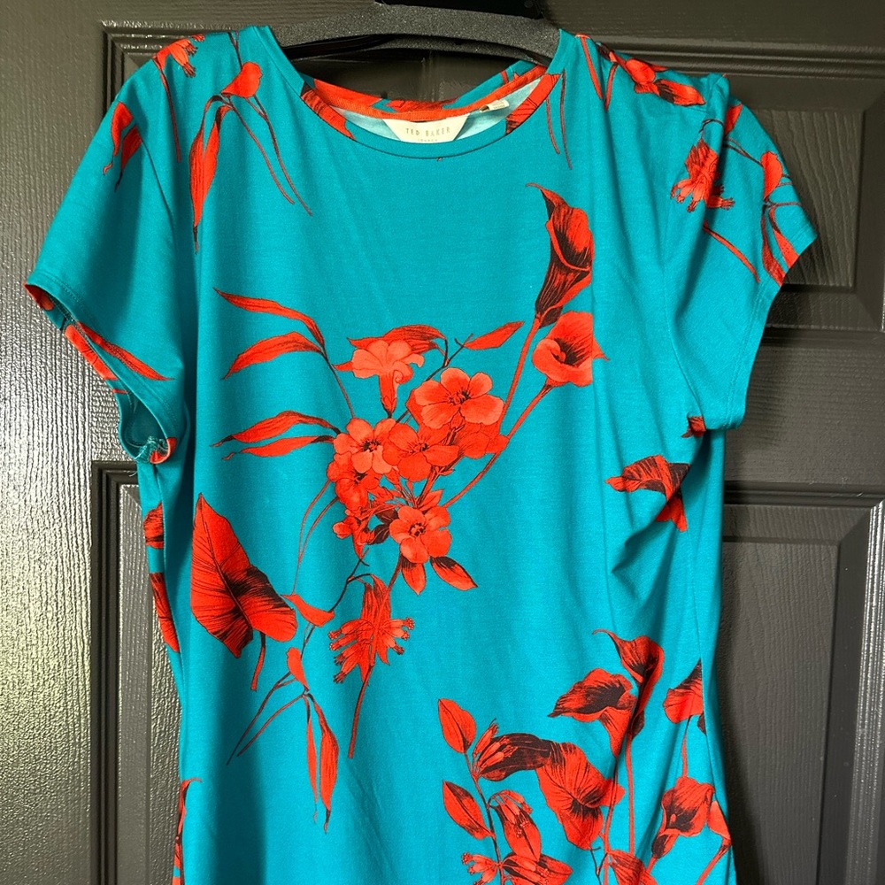 Ted Baker Blue and Coral Cap Sleeve Tshirt